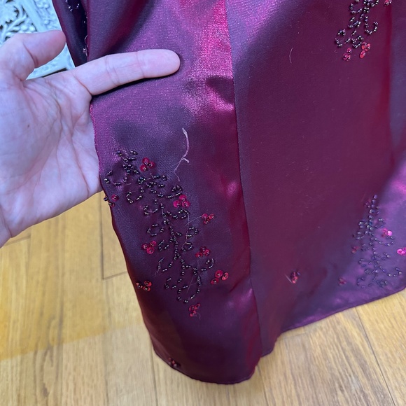Vtg Red Burgundy Sequin Beaded Whimsygoth Fairy Grunge Long Formal Prom Gown - Picture 8 of 11